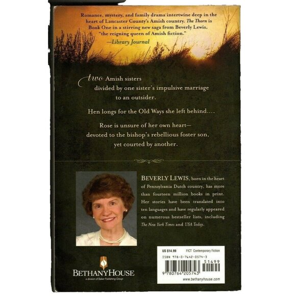 The Thorn by Beverly Lewis The Rose Trilogy Book 1 Paperback 2012 - Picture 2 of 2